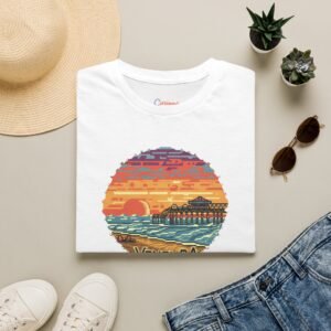 Embrace the Horizon: Pixel Art Ventura Pier Sunset - Unisex Softstyle T-Shirt