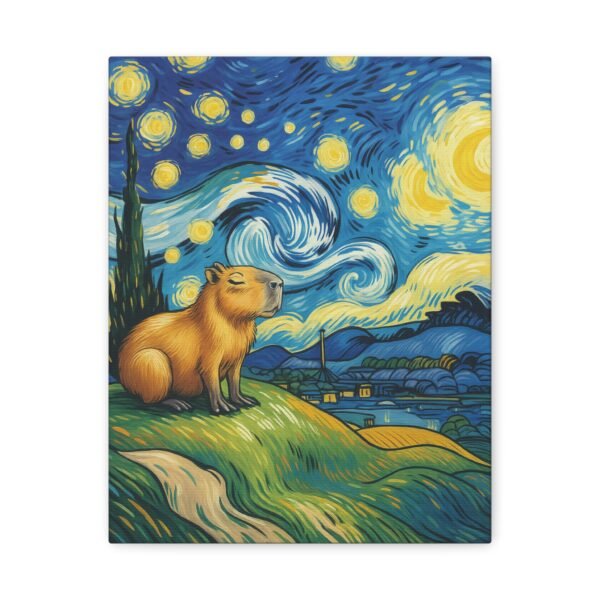 Canvas Print, Capybara Art - Tranquil Night Landscape Wall Decor, Whimsical Animal Illustration, Capybara Nation Collection, Nature Lover