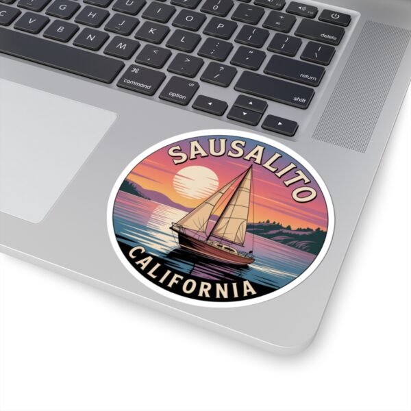 Sausalito California Sticker - Retro Sailboat Sunset Vinyl Decal, Coastal Bay Area Souvenir, Travel Gift Waterproof Car Laptop