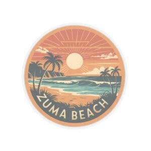 Zuma Beach California Sticker - Retro Sunset Surf Vibes, Tropical Ocean Scene, Beach Lover Gift, Waterproof Vinyl Decal