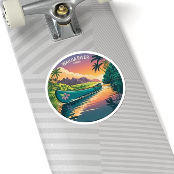 Wailua River Hawaii Sticker - Retro Tropical Canoe Art, Sunset Reflection Design, Vintage Hawaiian Souvenir, Adventure Travel Decor