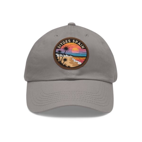 Sitges Spain Hat - Retro Sunset Leather Patch Cap, Coastal Beach Town Souvenir Dad Hat, Mediterranean Travel Gift