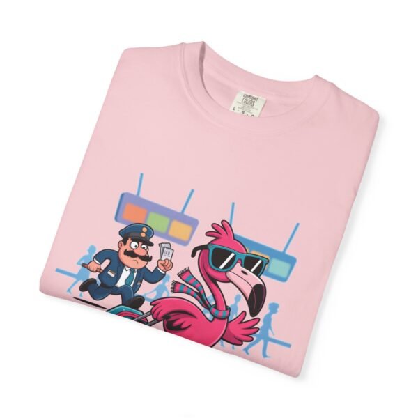 Funny Flamingo T-Shirt - Passport Problems Graphic Tee, Travel Humor Front & Back Print Shirt, Quirky Bird Streetwear Gift
