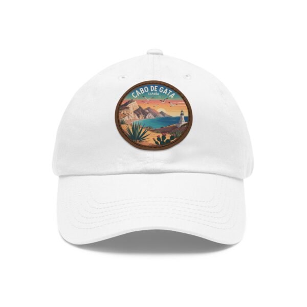Cabo de Gata Hat - Spain Leather Patch Cap, Retro Sunset Coastal Design, Andalusia Travel Souvenir, Unique Mediterranean Gift