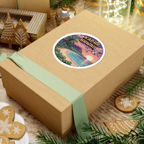 Kapaa Hawaii Pixel Art Sticker - Retro 8-Bit Sunset Beach Scene with Palms & Ocean Waves - Vintage Travel Aesthetic Gaming Souvenir