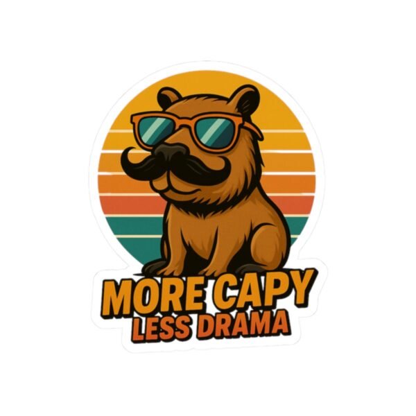 More Capy Less Drama Sticker | Funny Capybara Vinyl Decal, Retro Sunset Animal Sticker for Laptop, Water Bottle, Quirky Chill Vibes Gift