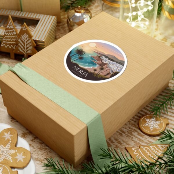 Nerja Spain Sticker - Pixel Art Coastal Sunset Design | Andalucía Travel Vinyl Decal for Laptop, Journal & Water Bottle