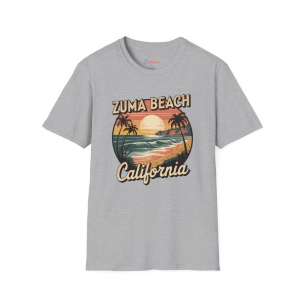 Zuma Beach California T-Shirt - Retro Ocean Sunset Graphic Tee, Vintage Coastal Vibes Shirt, California Summer Unisex Softstyle Tee