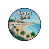 Sitges Spain Sticker - Retro Travel Coastal Beach Design with Palm Trees, Mediterranean Souvenir Decal