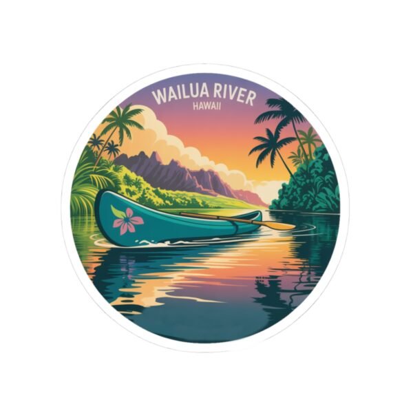 Wailua River Hawaii Sticker - Retro Tropical Canoe Art, Sunset Reflection Design, Vintage Hawaiian Souvenir, Adventure Travel Decor