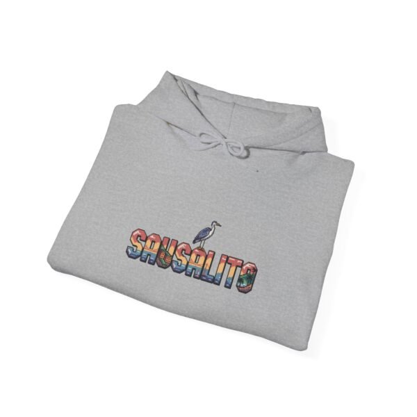 Sausalito California Hoodie - Coastal Travel Sweatshirt, Retro Graphic Heron Design, Bay Area Souvenir, Unisex Coastal Style