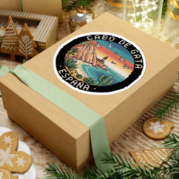 Cabo de Gata Spain Sticker - Retro Pixel Art Travel Badge with Lighthouse, Cliffs & Cactus - Vintage Coastal Souvenir Decal
