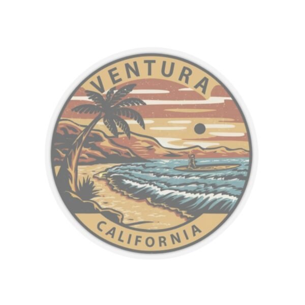 Kiss-Cut Stickers - Ventura, California Surfing Eclipse, Coastal Sticker, Ocean Decal, Beach Lover Gift, Laptop Sticker, Water Bottle Decal