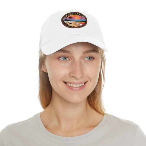 Sitges Spain Hat - Retro Sunset Leather Patch Cap, Coastal Beach Town Souvenir Dad Hat, Mediterranean Travel Gift