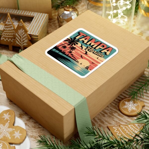 Tampa Florida Sticker - Retro Palm Trees Skyline and Sunset Beach Design - Vintage Coastal Travel Souvenir Vinyl Decal