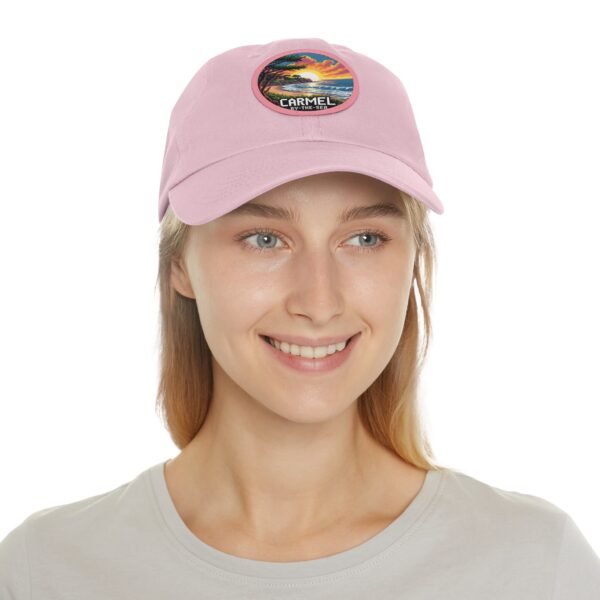 Carmel by the Sea Hat - Pixel Art Sunset Leather Patch Cap, California Coastal Retro Style, Unique Travel Souvenir Gift