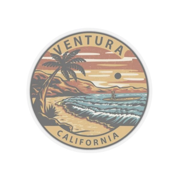 Kiss-Cut Stickers - Ventura, California Surfing Eclipse, Coastal Sticker, Ocean Decal, Beach Lover Gift, Laptop Sticker, Water Bottle Decal