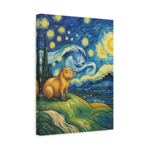 Canvas Print, Capybara Art - Tranquil Night Landscape Wall Decor, Whimsical Animal Illustration, Capybara Nation Collection, Nature Lover
