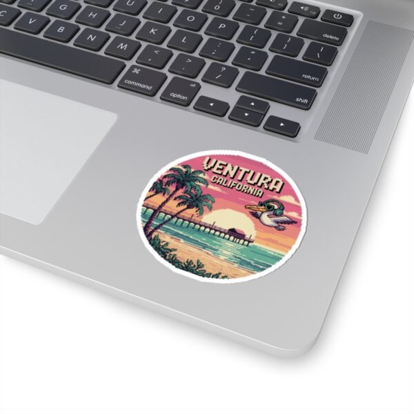 267862439446250662_1200.jpeg Ventura California Sticker - Retro Pixel Art Sunset with Pier and Pelican, Beach Vibes Coastal Aesthetic Travel Design