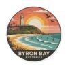 Byron Bay Australia Round Vinyl Sticker - Retro Beach Sunset Design, Coastal Souvenir, Waterproof Surf & Travel Decal