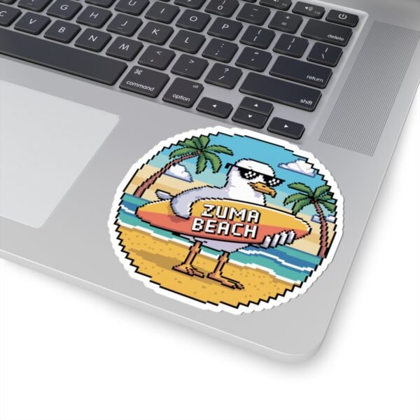Zuma Beach Pixel Art Sticker - 8-Bit Seagull Surfboard Sticker, California Summer Vibes, Retro Gamer Beach Sticker, Cool Vinyl Decal