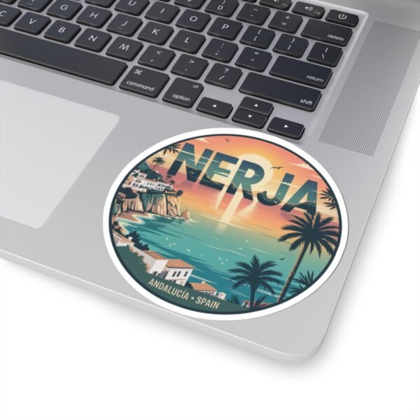 Nerja Spain Sticker - Retro Coastal Sunset Design | Andalucía Travel Vinyl Decal | Mediterranean Beach Art for Laptop & Bottle