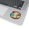Byron Bay Australia Sticker - Retro Coastal Sunset Design with Lighthouse, Surfers, Palm Trees & Beach Silhouettes - Travel Souvenir Art