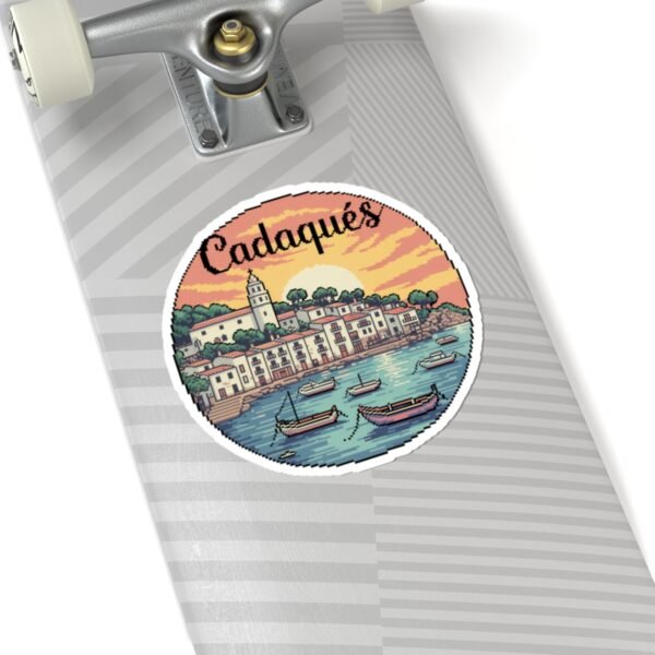 2750313936572127611_1200.jpeg Cadaqués Spain Pixel Art Sticker - Retro Sunset Coastal Village Design