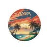 Tampa Florida Sticker - Retro Sunset Beach Scene with Palm Trees, Ocean Waves, and Vibrant Coastal Skyline - Vintage Travel Art