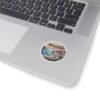 Cadaqués Spain Pixel Art Round Sticker - Retro Coastal Design, Mediterranean Village & Boats, Cute Travel Souvenir for Laptops and Journals