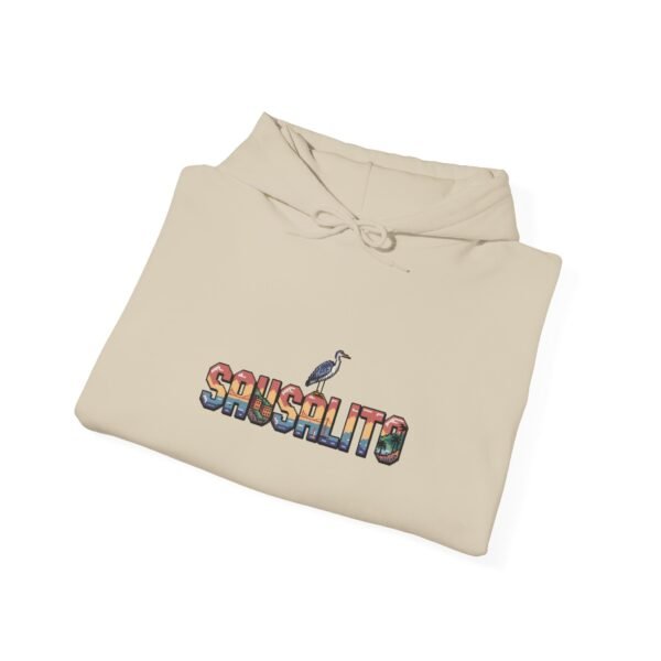 Sausalito California Hoodie - Coastal Travel Sweatshirt, Retro Graphic Heron Design, Bay Area Souvenir, Unisex Coastal Style