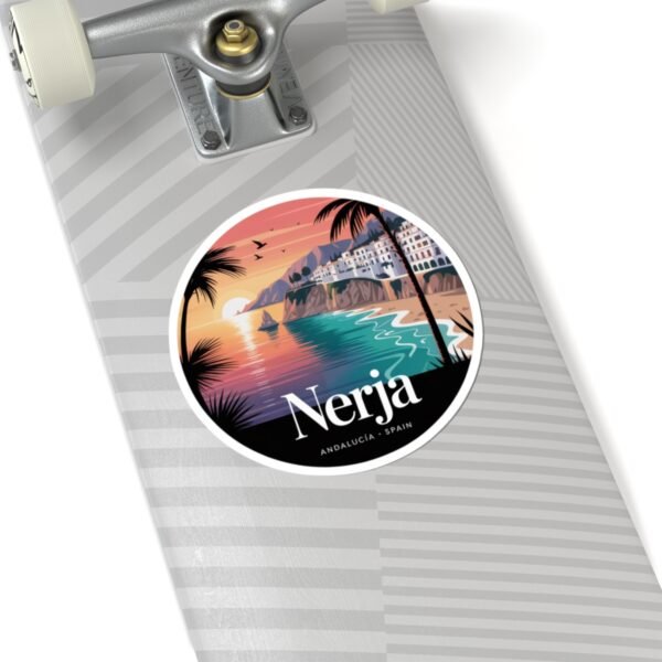 Nerja Spain Sticker - Retro Coastal Sunset Art | Andalucía Beach Town Vinyl Decal for Laptop, Journal & Water Bottle