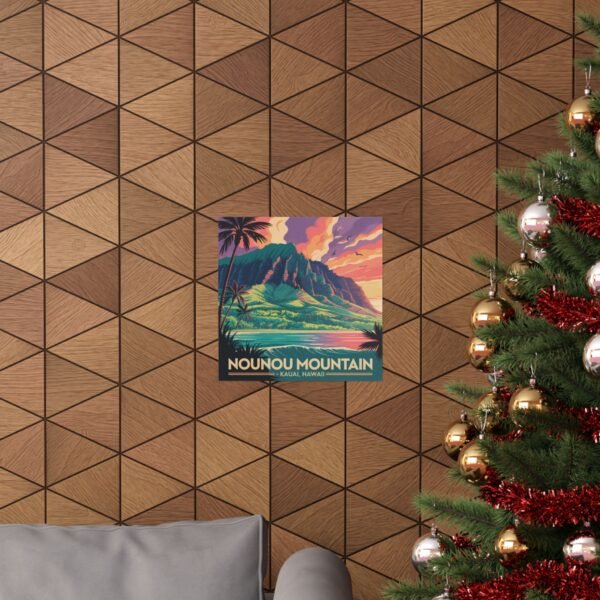 Nounou Mountain Kapaa Hawaii Poster - Retro Travel Wall Art Print of Sleeping Giant - Vintage Coastal Sunset Landscape Decor