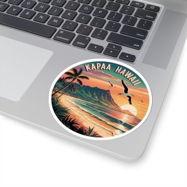 2914086264599991381_1200.jpeg Kapaa Hawaii Sticker - Vibrant Sunset Beach Scene with Nounou Mountain & Seagulls - Vintage Coastal Travel Art Souvenir