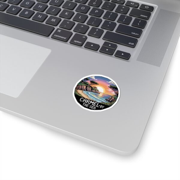 2930814941300626063_1200.jpeg Carmel-by-the-Sea Sticker - Pixel Art Sunset Beach Cliffside Scene with Ocean Waves - Retro California Travel Souvenir Vinyl Decal