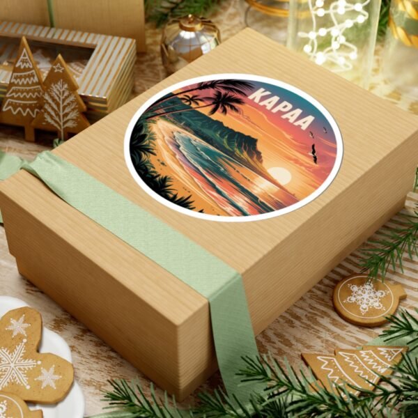Kapaa Hawaii Sticker - Retro Coastal Sunset Art with Nounou Mountain & Coconut Coast - Tropical Travel Souvenir Decal