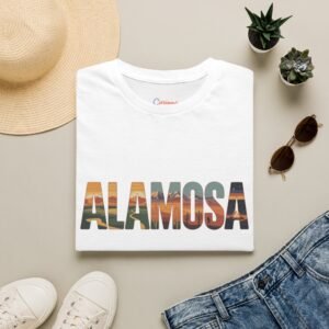 Alamosa Colorado T-Shirt - Retro Mountain & Desert Lettering Design, Great Sand Dunes Graphic Tee, Unisex Soft Cotton Shirt for Hikers