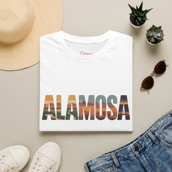 Alamosa Colorado T-Shirt - Retro Mountain & Desert Lettering Design, Great Sand Dunes Graphic Tee, Unisex Soft Cotton Shirt for Hikers