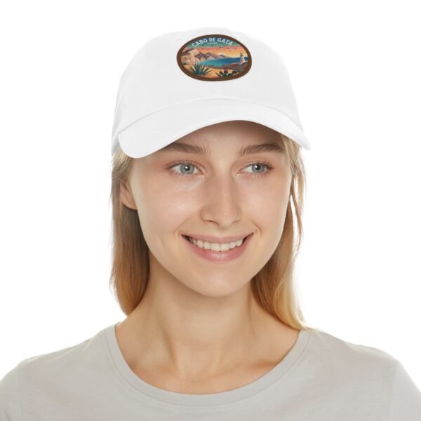 Cabo de Gata Hat - Spain Leather Patch Cap, Retro Sunset Coastal Design, Andalusia Travel Souvenir, Unique Mediterranean Gift
