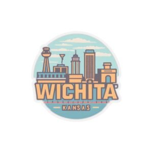 Wichita, KS City Drawing Stickers - Kiss-Cut Sticky Decals, Labels for Laptop, Water Bottle, Planner, Scrapbook, Travel Journal