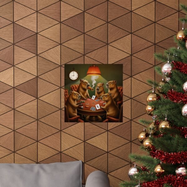 Capybara Poker Night - Matte Vertical Art Print | Funny Animal Wall Art | Retro Vibes | Game Room Decor | Unique Gift for Men