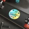Zuma Beach Holographic Sticker - Cool Seagull Surfboard, Retro Summer Vibes, California Coastal Decor, Laptop & Water Bottle Vinyl Decal