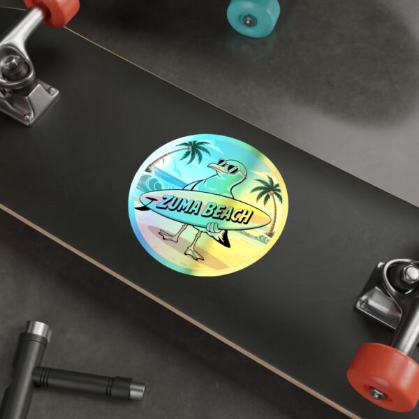 Zuma Beach Holographic Sticker - Cool Seagull Surfboard, Retro Summer Vibes, California Coastal Decor, Laptop & Water Bottle Vinyl Decal