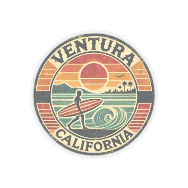 Vintage Surfing Kiss-Cut Stickers - Retro Ventura, California Design, Retro Surf Stickers, Beach Lover Gift, Travel Sticker, Scrapbook