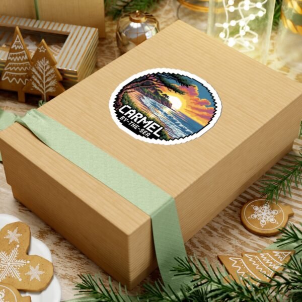 Carmel-by-the-Sea Sticker - Pixel Art Sunset Ocean Waves and Cliffside Design - Retro 8-Bit California Coastal Travel Souvenir Decal