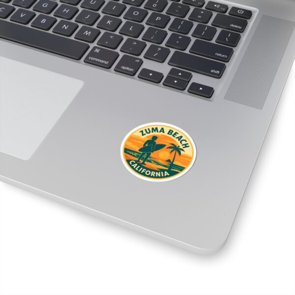 Zuma Beach, California - Vintage Sunset Emblem Sticker | Surf Design, Travel Souvenir, Coastal Vibes