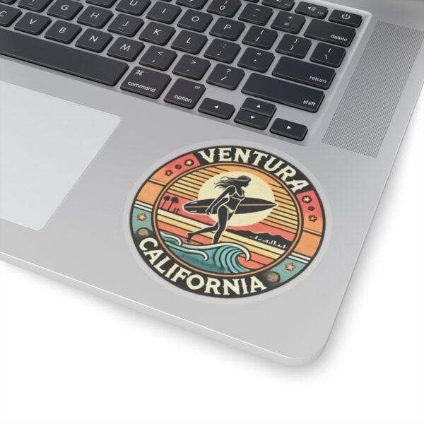 Kiss-Cut Stickers - Retro Ventura California Vintage Surf Girl Design, Beach Lover Decal, Laptop Sticker, Water Bottle Label, Scrapbook