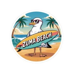 Zuma Beach Seagull Sticker - Fun Summer Sticker, Surf Vibes, California Coastal Decor, Cool Cartoon Sticker for Laptop, Water Bottle