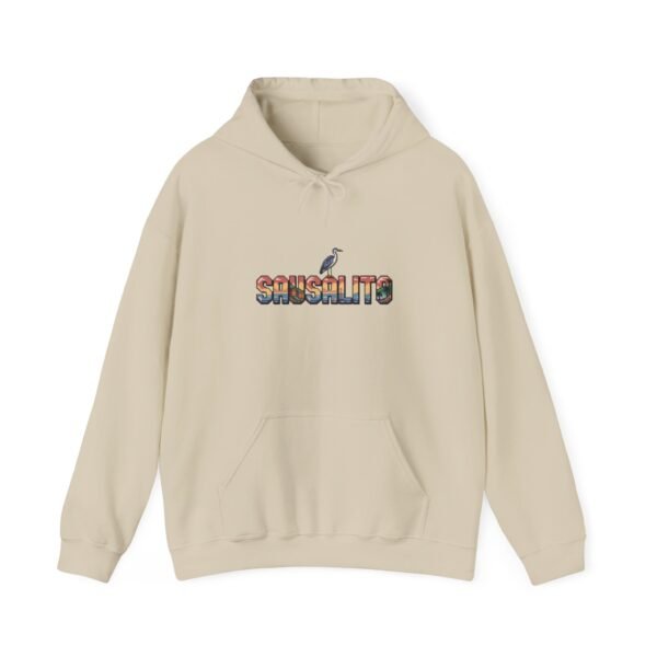 Sausalito California Hoodie - Coastal Travel Sweatshirt, Retro Graphic Heron Design, Bay Area Souvenir, Unisex Coastal Style