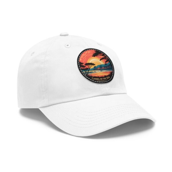 Carmel-by-the-Sea Hat - Premium Dad Cap with PU Leather Patch, California Coastal Sunset Design, Travel Souvenir Gift